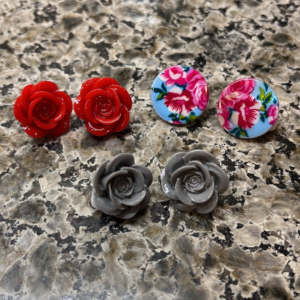 Rose Clip-on Earrings 3 pairs